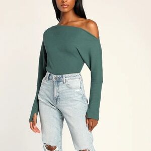 Fuji Teal Green Off-the-Shoulder Thermal Top